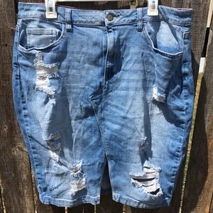 Plus Size Cello Distressed Denim Midi Skirt Sz2X